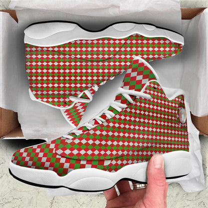 Argyle Christmas Themed Print Pattern Basketball Shoes, Christmas Basketball Shoes, Christmas Shoes
