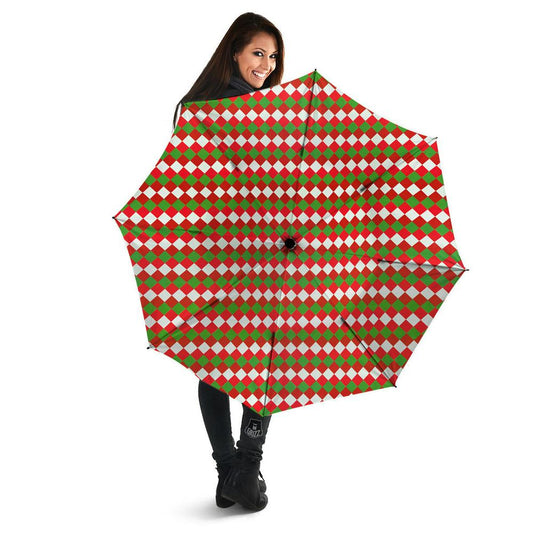 Argyle Christmas Themed Print Pattern Umbrella, Christmas Umbrella, Xmas Umbrella