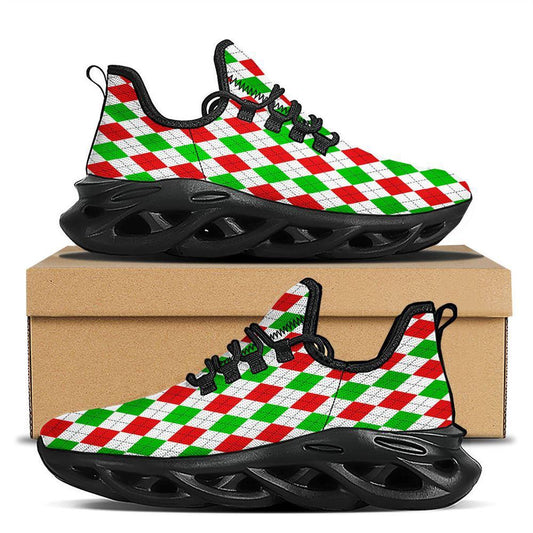 Argyle Merry Christmas Print Pattern Black Max Soul Shoes, Christmas Sneakers, Christmas Shoes, Christmas Clunky Sneaker