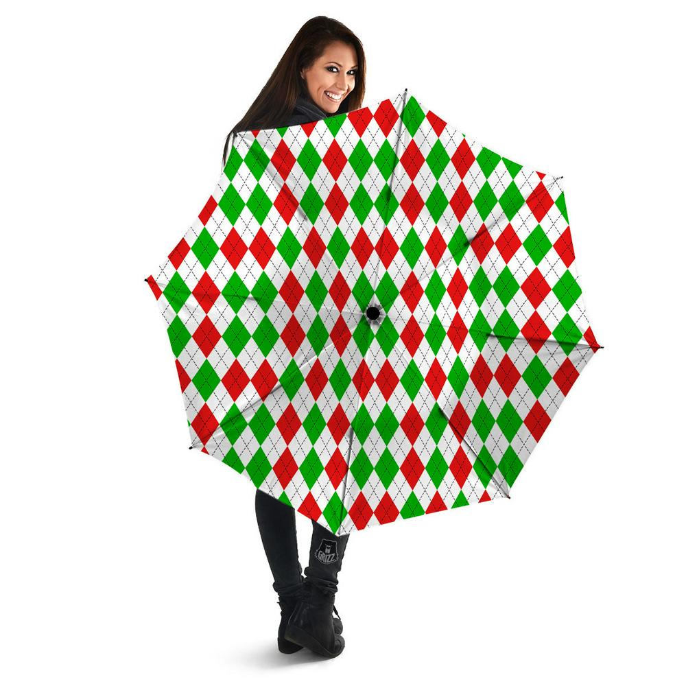 Argyle Merry Christmas Print Pattern Umbrella, Christmas Umbrella, Xmas Umbrella