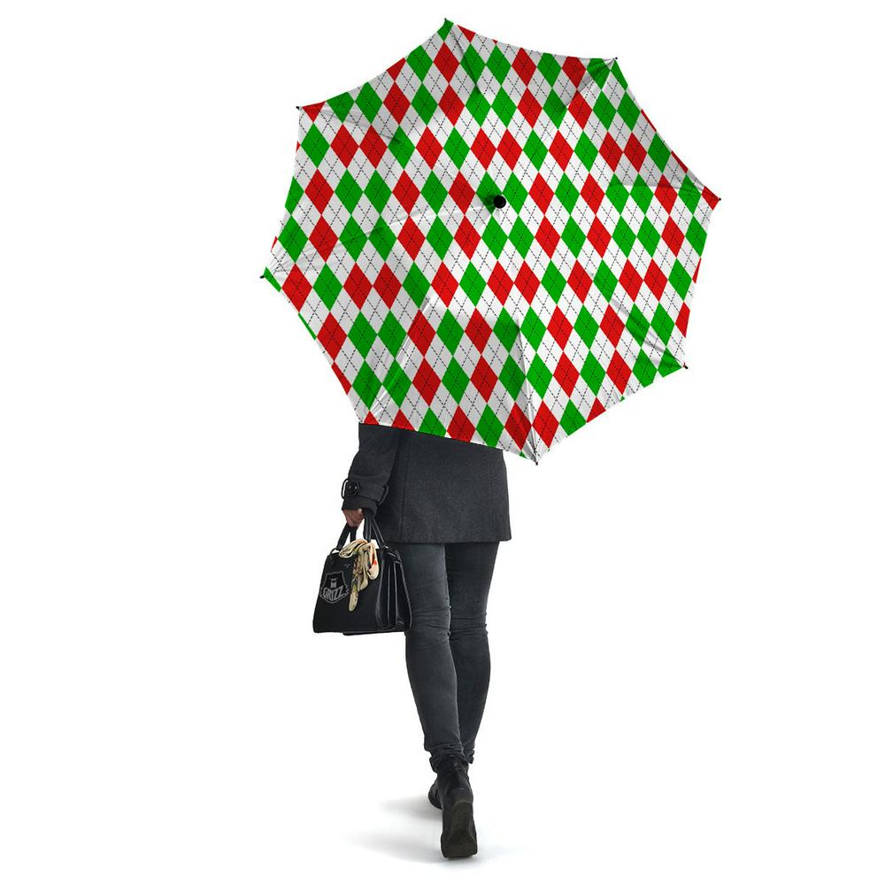 Argyle Merry Christmas Print Pattern Umbrella, Christmas Umbrella, Xmas Umbrella