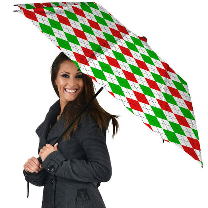 Argyle Merry Christmas Print Pattern Umbrella, Christmas Umbrella, Xmas Umbrella