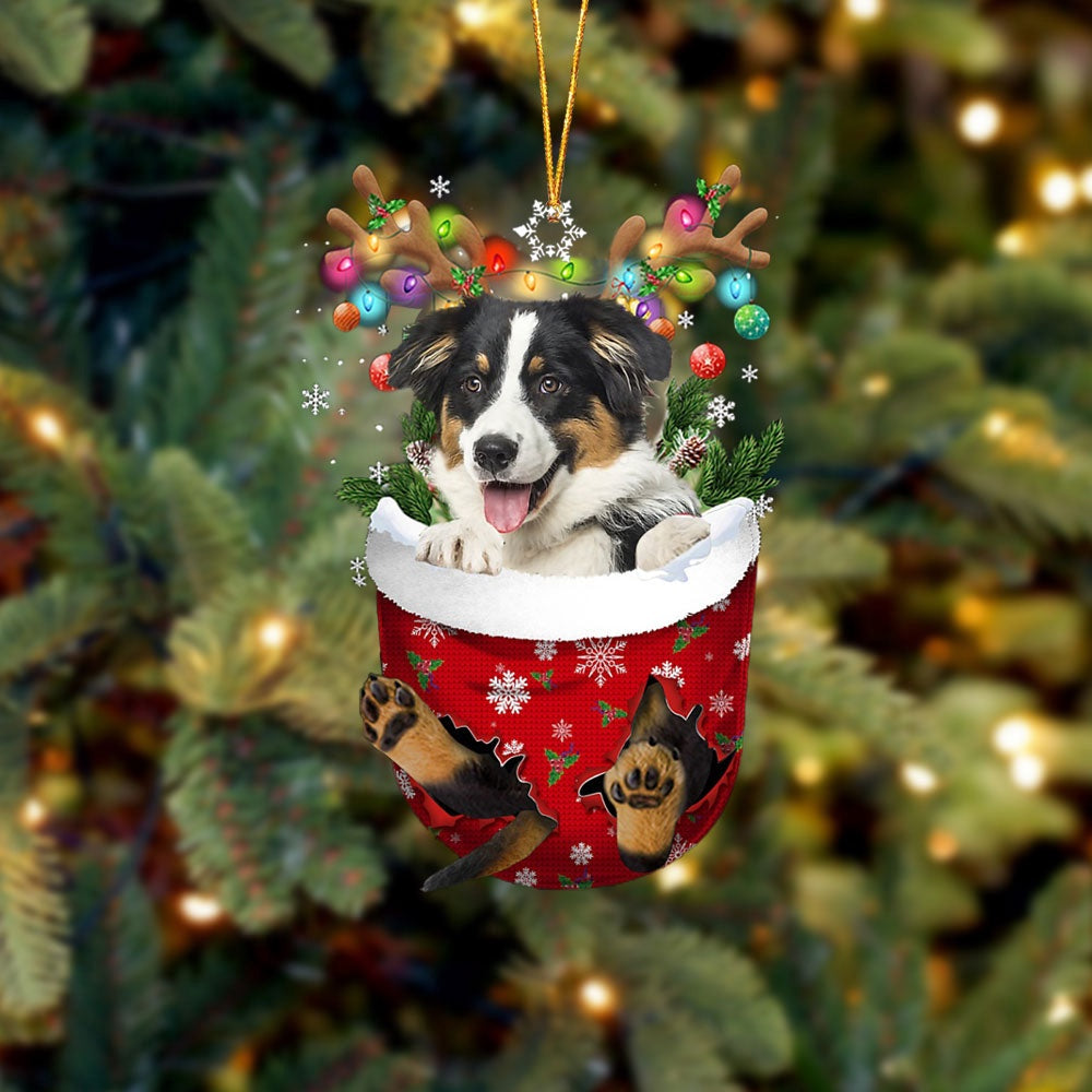 Australian Shepherd 2 In Snow Pocket Christmas Ornament, Ornament Gift Dog Lovers, Christmas Ornament