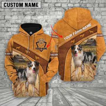 Australian Shepherd Races Custom Name Printed 3D Hoodie, Farmer Hoodie, Custom Farm Shirts, Farmer T Shirt