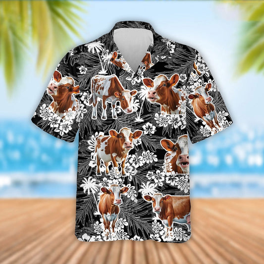 Ayrshire Cattle Palm Tree Pattern Hawaiian Shirt, Farm Hawaiian Shirt, Farmer Hawaii