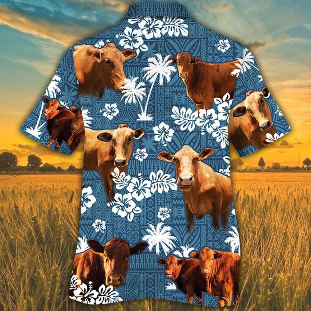 BEEFMASTER Cattle Blue Tribal All Over Printed Hawaiian Shirt, Farm Hawaiian Shirt, Farmer Hawaii