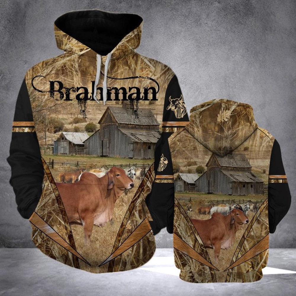 BRAHMAN CATTLE RANCH STYLE All Over Printed Hoodie, Farmer Hoodie, Farm Themed Shirts, Farm Tee Shirts