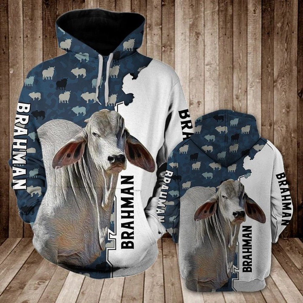 BRAHMAN HALF CAMO All Over Printed Hoodie, Farmer Hoodie, Farm Themed Shirts, Farm Tee Shirts