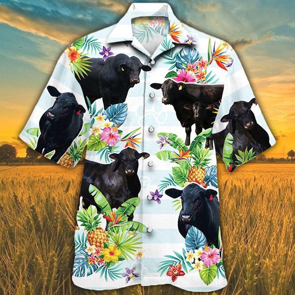 BRANGUS CATTLE Hawaiian Theme Pineapple Tropical Flower Hawaiian Shirt, Farm Hawaiian Shirt, Farmer Hawaii