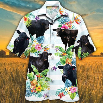 BRANGUS CATTLE Hawaiian Theme Pineapple Tropical Flower Hawaiian Shirt, Farm Hawaiian Shirt, Farmer Hawaii