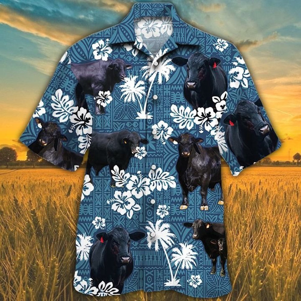 BRANGUS Cattle Blue Tribal All Over Printed Hawaiian Shirt, Farm Hawaiian Shirt, Farmer Hawaii