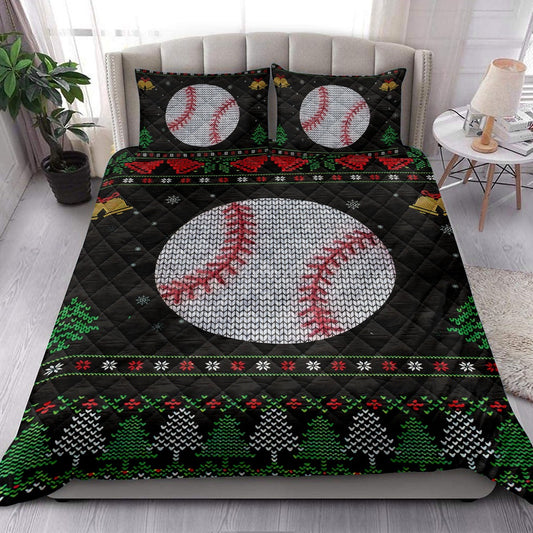 Baseball Snowflake Bell Ugly Chrismas Bedding Set, Christmas Beddings, Xmas Bedding Sets