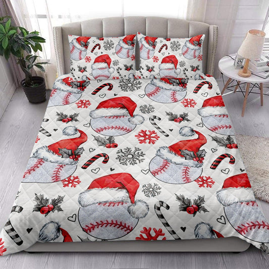 Baseballmas Hat With Snowflake Candy Bedding Set, Christmas Beddings, Xmas Bedding Sets