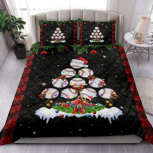 Baseballmas Tree Snowflake Box Red Buffalo Plaid Bedding Set, Christmas Beddings, Xmas Bedding Sets