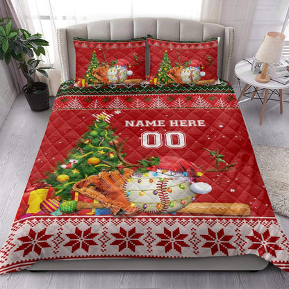 Baseballmas Tree String Light Bedding Set Custom Bedding Set, Christmas Beddings, Xmas Bedding Sets