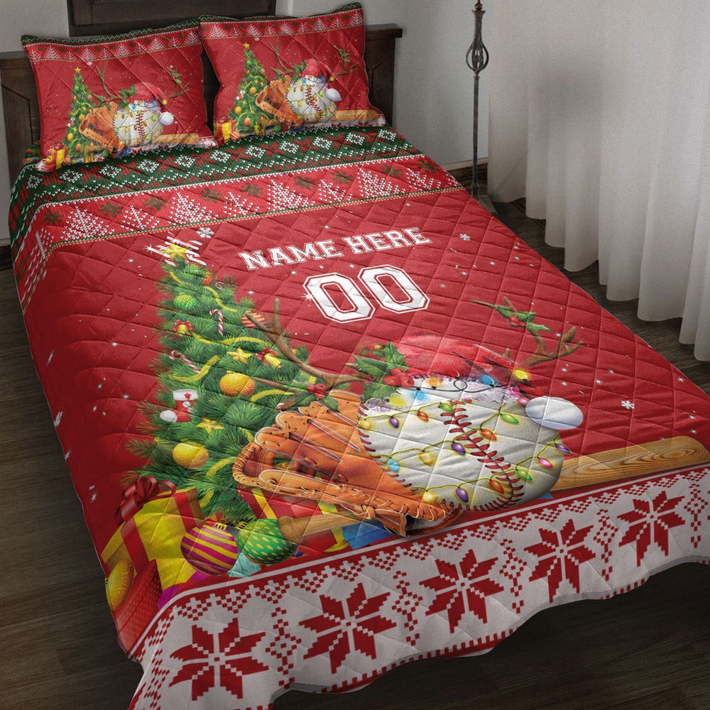 Baseballmas Tree String Light Bedding Set Custom Bedding Set, Christmas Beddings, Xmas Bedding Sets