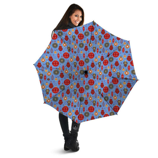 Baubles Christmas Print Pattern Umbrella, Christmas Umbrella, Xmas Umbrella