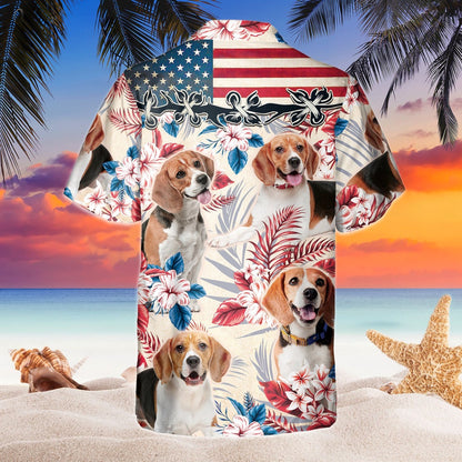 Beagle Dog United States Flag Hawaiian Flowers All Over Printed Hawaiian Shirt, Farm Hawaiian Shirt, Farmer Hawaii