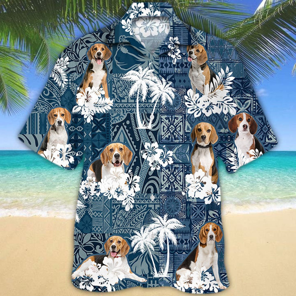 Beagle Hawaiian Tropical Plants Pattern Blue And White All Over Printed Hawaiian Shirt, Farm Hawaiian Shirt, Farmer Hawaii