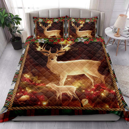Beautiful Deer And Son Withmas Light And Garlands Bedding Set, Christmas Beddings, Xmas Bedding Sets