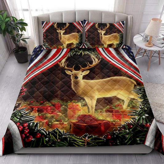 Beautiful Deer Inest With Boxesmas Us Flag Bedding Set, Christmas Beddings, Xmas Bedding Sets