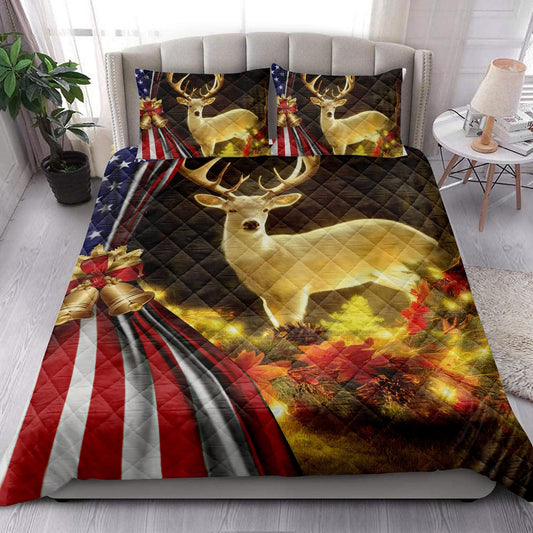 Beautiful Deer Inestmas Bell Us Flagmas Bedding Set, Christmas Beddings, Xmas Bedding Sets