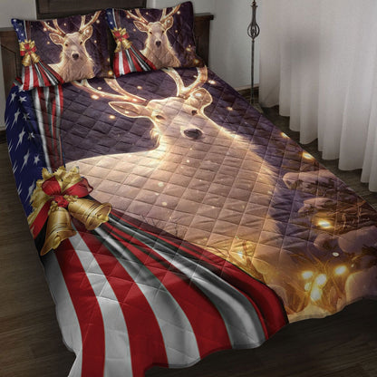 Beautiful Deer Withmas Bell Us Flagmas Bedding Set, Christmas Beddings, Xmas Bedding Sets
