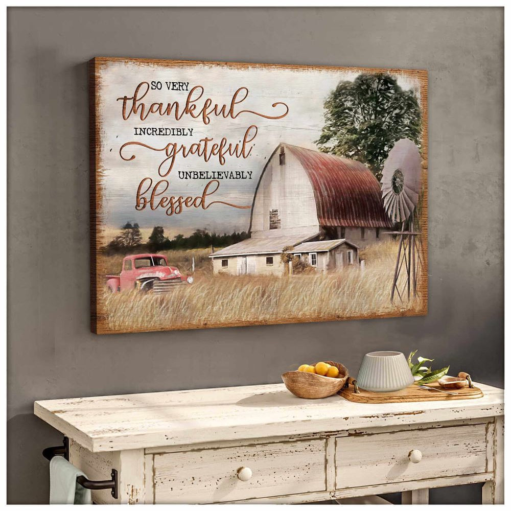 Beautiful Farmhouse Canvases Thankful Grateful Blessed Farm Canvas, Farmhouse Canvas, Farm Gift, Farm Home Decor