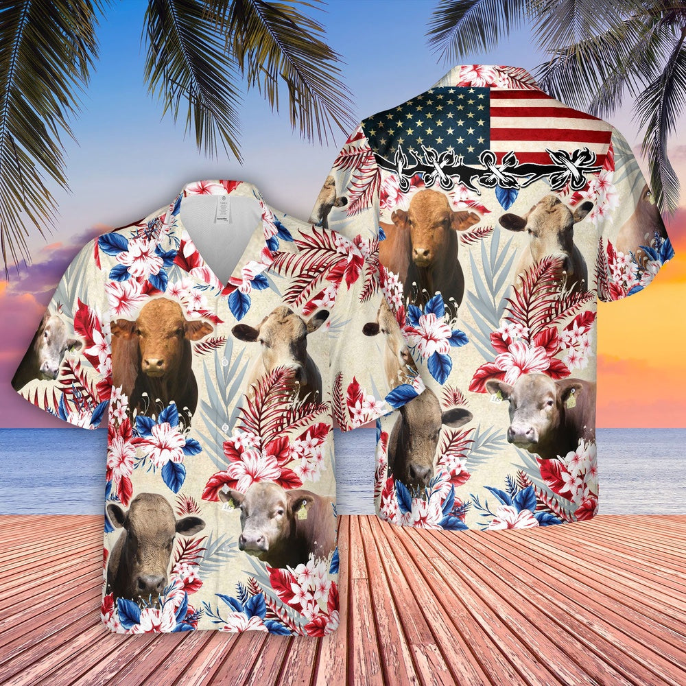Beefalo Pattern US FLAG Hawaiian Shirt, Farm Hawaiian Shirt, Farmer Hawaii