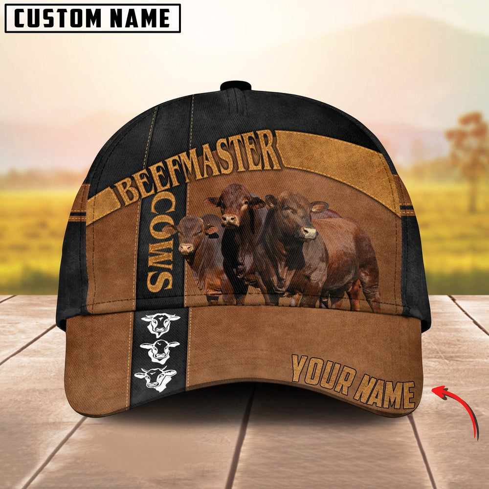 Beefmaster Black Traffic Line Leather Pattern Customized 3D Cap, Farmer Cap, Vintage Farmer Hat, Mens Farmer Hats, Cap For Farmers