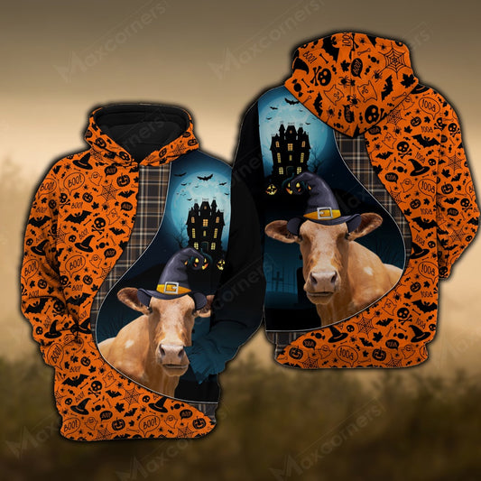 Beefmaster Castle Halloween Pattern 3D Hoodie, Farmer Hoodie, Farm Themed Shirts, Farm Tee Shirts