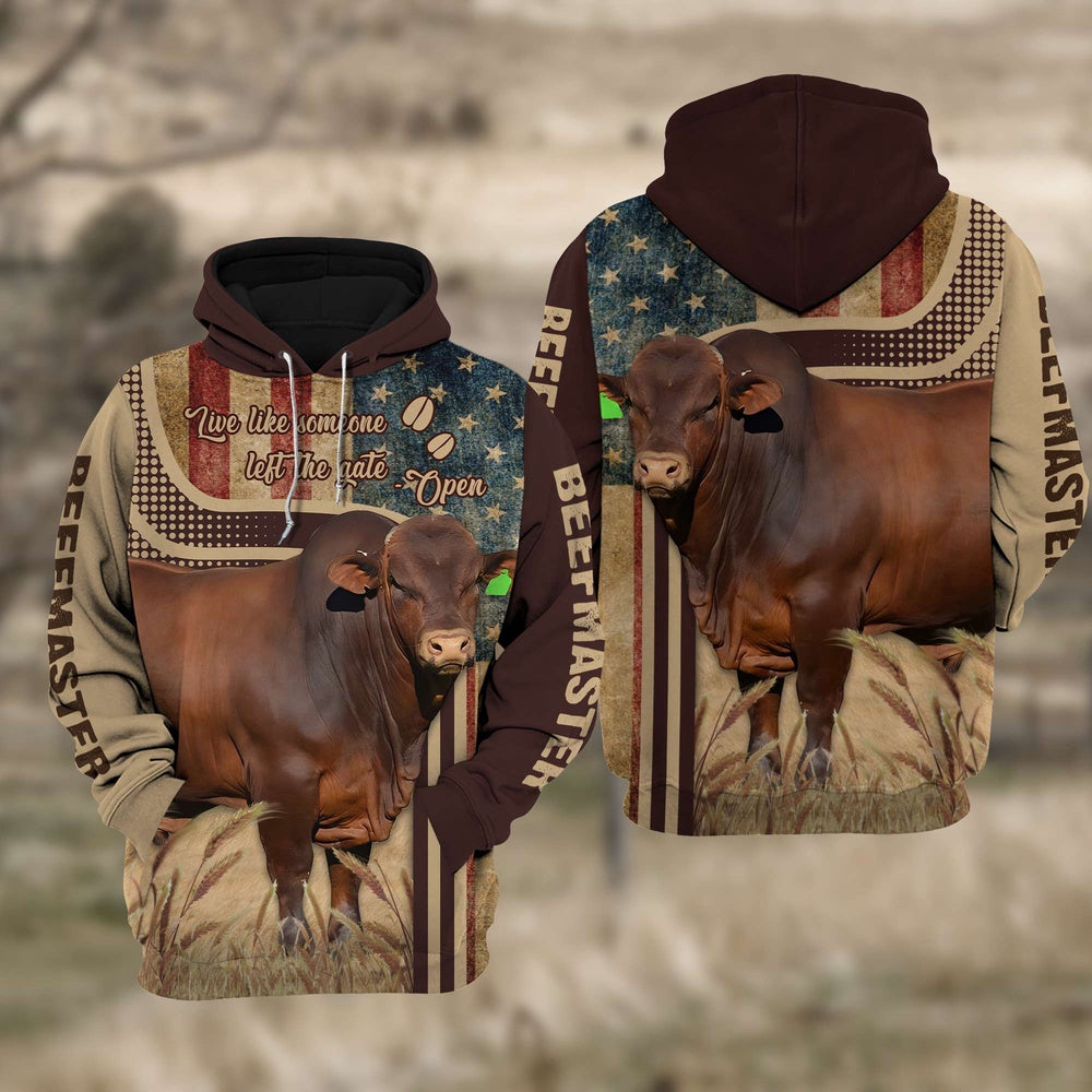 Beefmaster Cattle 3D American Flag Quotation Hoodie, Farmer Hoodie, Farm Themed Shirts, Farm Tee Shirts
