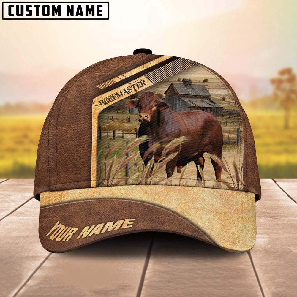 Beefmaster Cattle Customized Name Brown Farm Cap, Farmer Cap, Vintage Farmer Hat, Mens Farmer Hats, Cap For Farmers