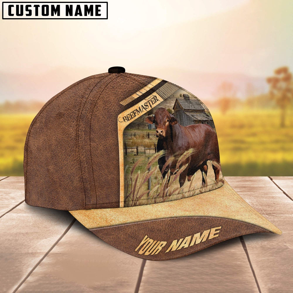 Beefmaster Cattle Customized Name Brown Farm Cap, Farmer Cap, Vintage Farmer Hat, Mens Farmer Hats, Cap For Farmers