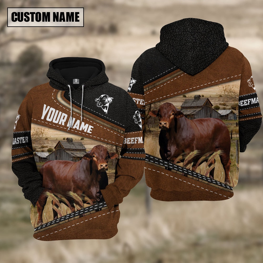 Beefmaster Cattle Leather Pattern Farm Personalized 3D Hoodie, Farmer Hoodie, Custom Farm Shirts, Farmer T Shirt