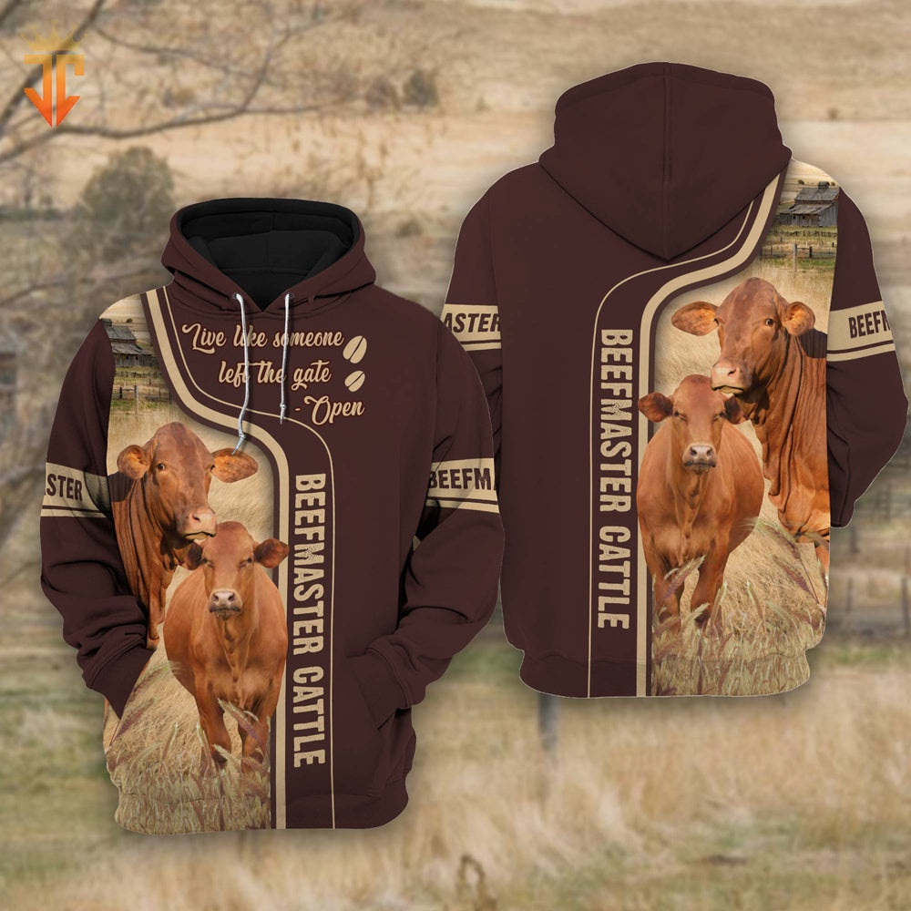Beefmaster Cattle Live Like Someone left the gate open Shirts, Farmer Hoodie, Farm Themed Shirts, Farm Tee Shirts