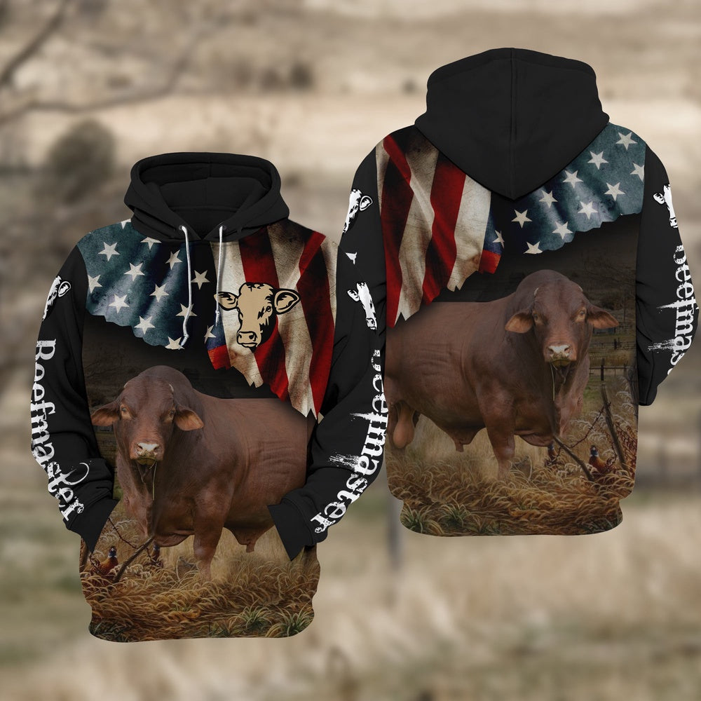Beefmaster Cattle US Flag All Over Printed Hoodie TT, Farmer Hoodie, Farm Themed Shirts, Farm Tee Shirts