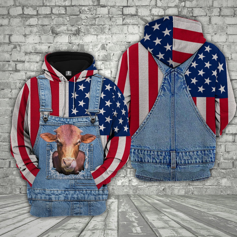 Beefmaster Cattle US Flag Farm Personalized 3D Hoodie, Farmer Hoodie, Custom Farm Shirts, Farmer T Shirt