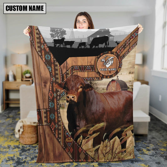 Beefmaster Custom Name Brocade Pattern Blanket, Farm Blanket, Farm Animal Blanket