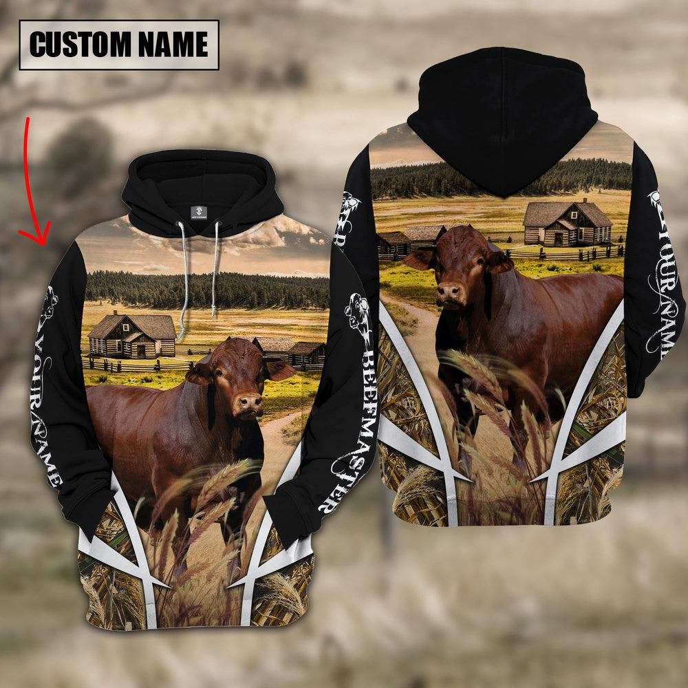 Beefmaster Custom Name Meadow Pattern Black Hoodie, Farmer Hoodie, Custom Farm Shirts, Farmer T Shirt