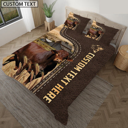 Beefmaster Custom Text Leather Pattern Bedding Set, Farm Bedding Set, Farmhouse Bedding Set