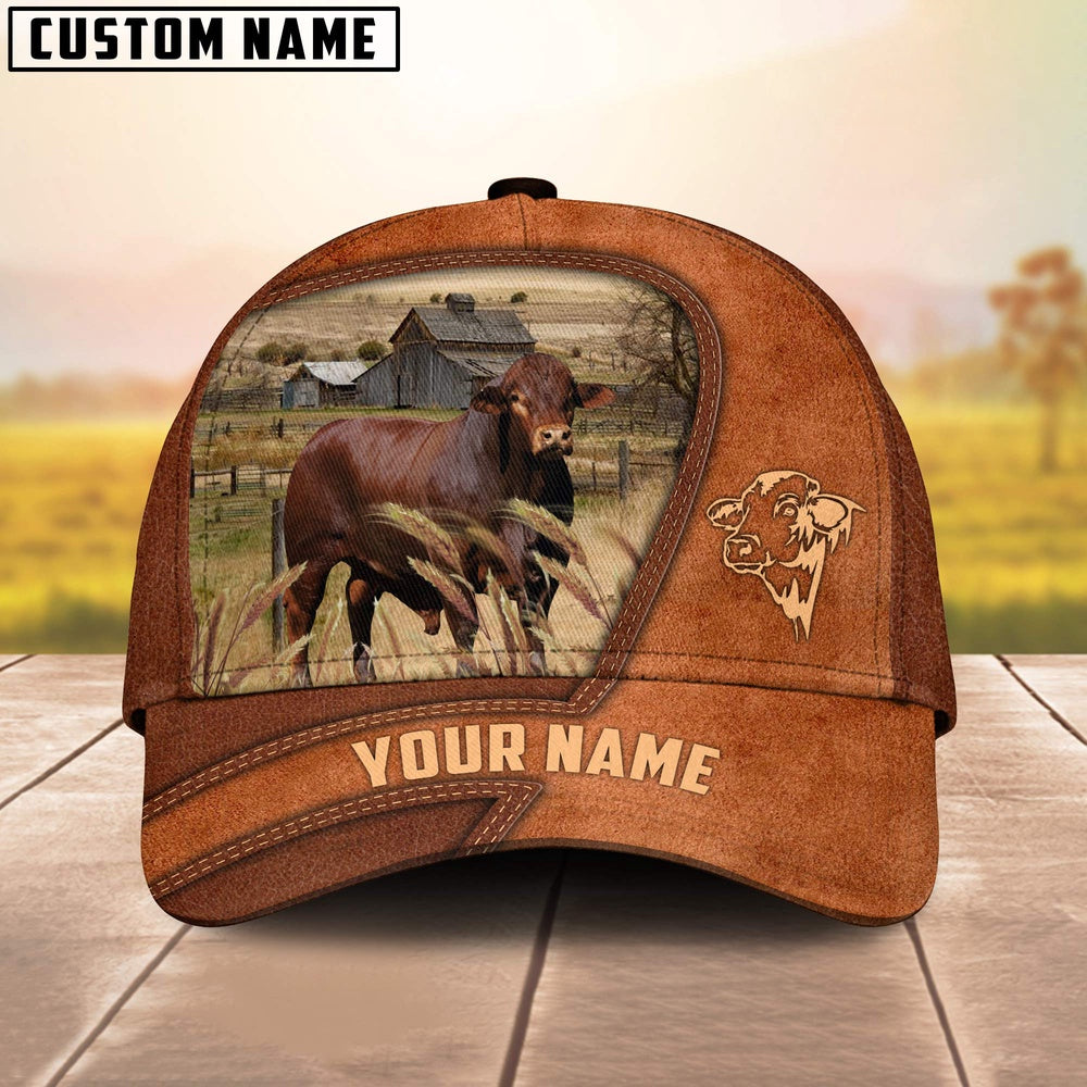 Beefmaster Customized Name Brown Leather Pattern Cap, Farmer Cap, Vintage Farmer Hat, Mens Farmer Hats, Cap For Farmers