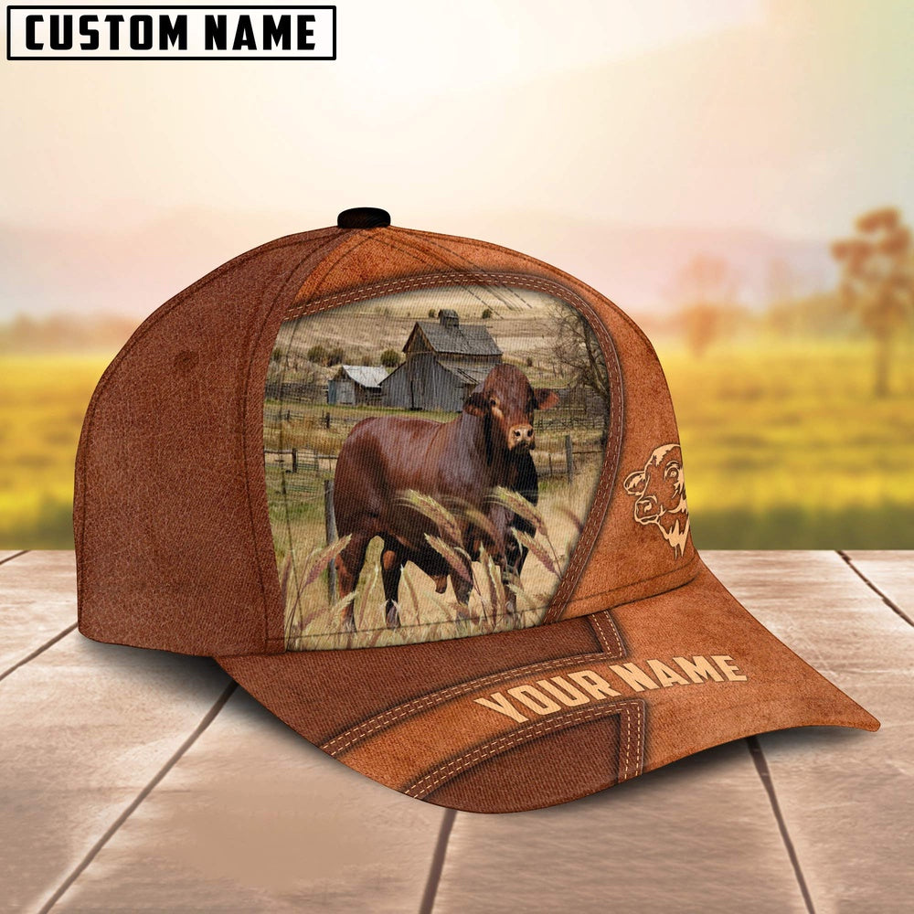 Beefmaster Customized Name Brown Leather Pattern Cap, Farmer Cap, Vintage Farmer Hat, Mens Farmer Hats, Cap For Farmers