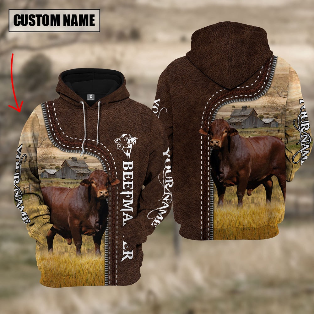 Beefmaster Farming Leather Pattern Personalized 3D Hoodie, Farmer Hoodie, Custom Farm Shirts, Farmer T Shirt