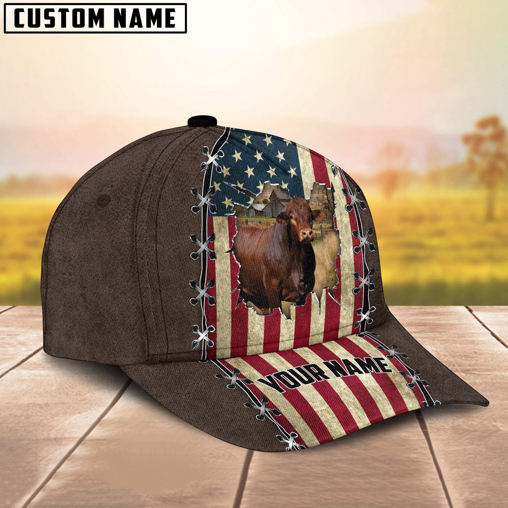 Beefmaster Flag Customized Name Denim Cap, Farmer Cap, Vintage Farmer Hat, Mens Farmer Hats, Cap For Farmers
