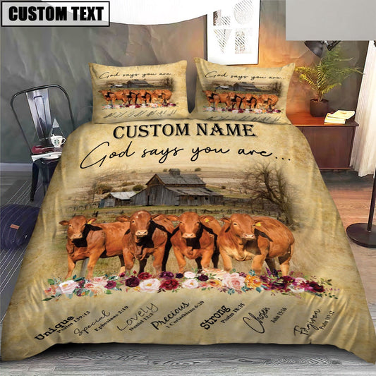 Beefmaster God Says You Are Custom Name Bedding Set, Farm Bedding Set, Farmhouse Bedding Set