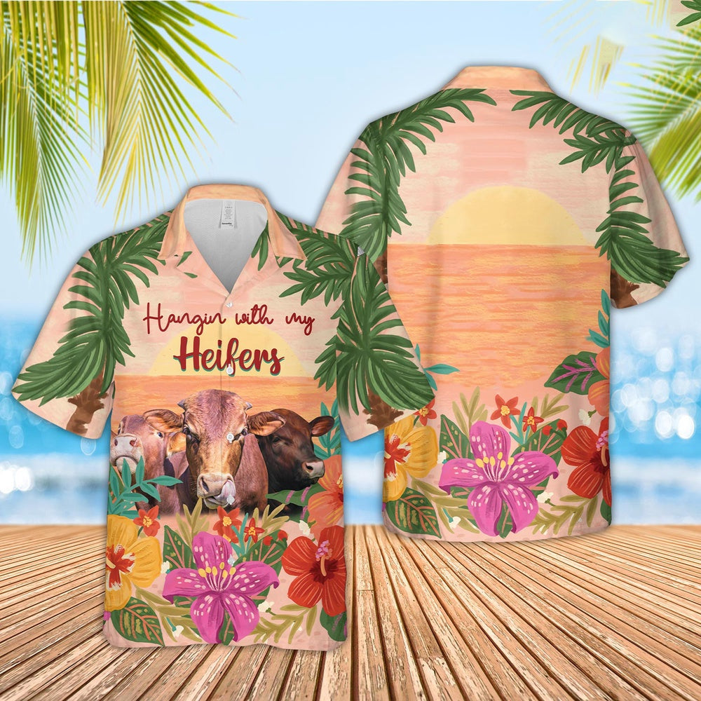 Beefmaster Hangin with my Heifers Hawaiian Shirt, Farm Hawaiian Shirt, Farmer Hawaii