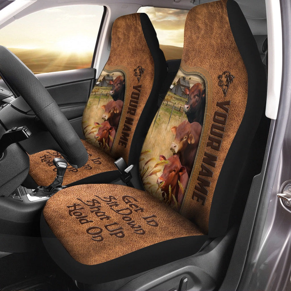 Beefmaster Happiness Personalized Name Leather Pattern Car Seat Cover, Car Seat Cover, Farm Car Seat Cover, Pet Seat Covers