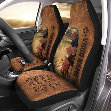 Beefmaster Happiness Personalized Name Leather Pattern Car Seat Cover, Car Seat Cover, Farm Car Seat Cover, Pet Seat Covers