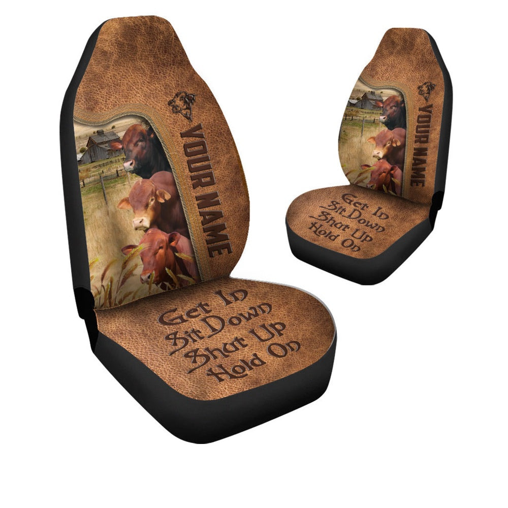 Beefmaster Happiness Personalized Name Leather Pattern Car Seat Cover, Car Seat Cover, Farm Car Seat Cover, Pet Seat Covers